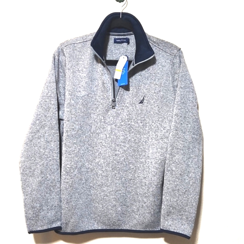NEW! Nautica Sweater Fleece Stone Grey 1/4 Zip Pullover Men's Size Small